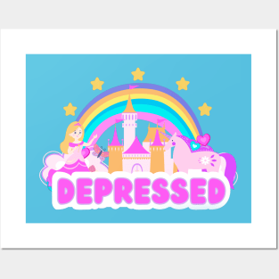 Depressed Unicorn Rainbow Posters and Art